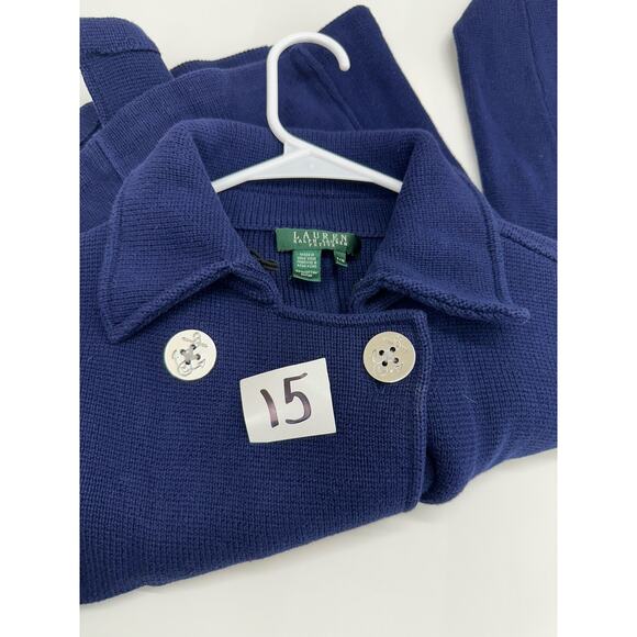 Lauren Ralph Lauren Womens Sweater Petite Medium Blue Double-Breasted Nautical - Picture 12 of 12